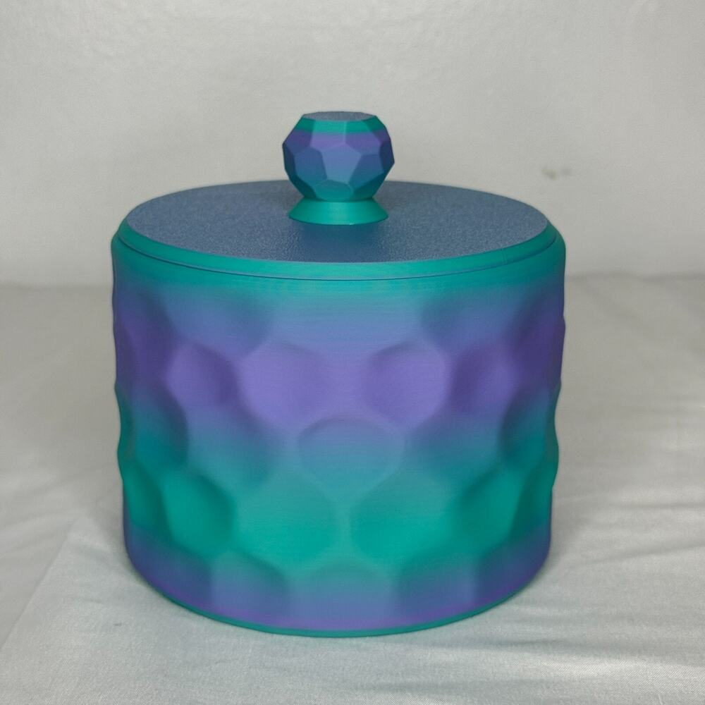 Teal Purple Geometric Storage Jar Canister Bathroom Vanity Decor 5"